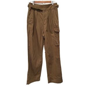 Banana Republic Cargo Belted Pleated Pants Khaki Size 6 Cotton Linen Blend